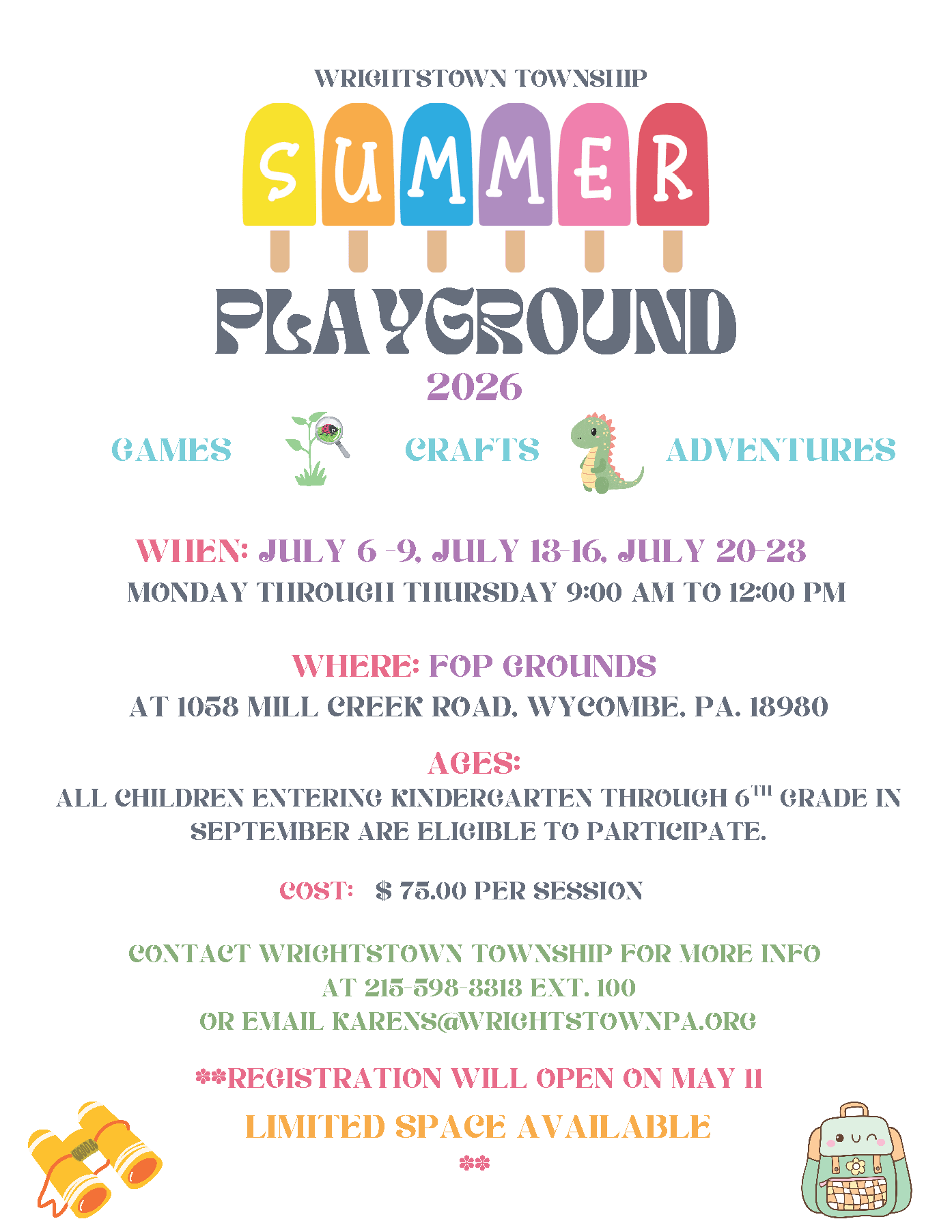 Registration now open for Summer Playground Camp! Sign up today!